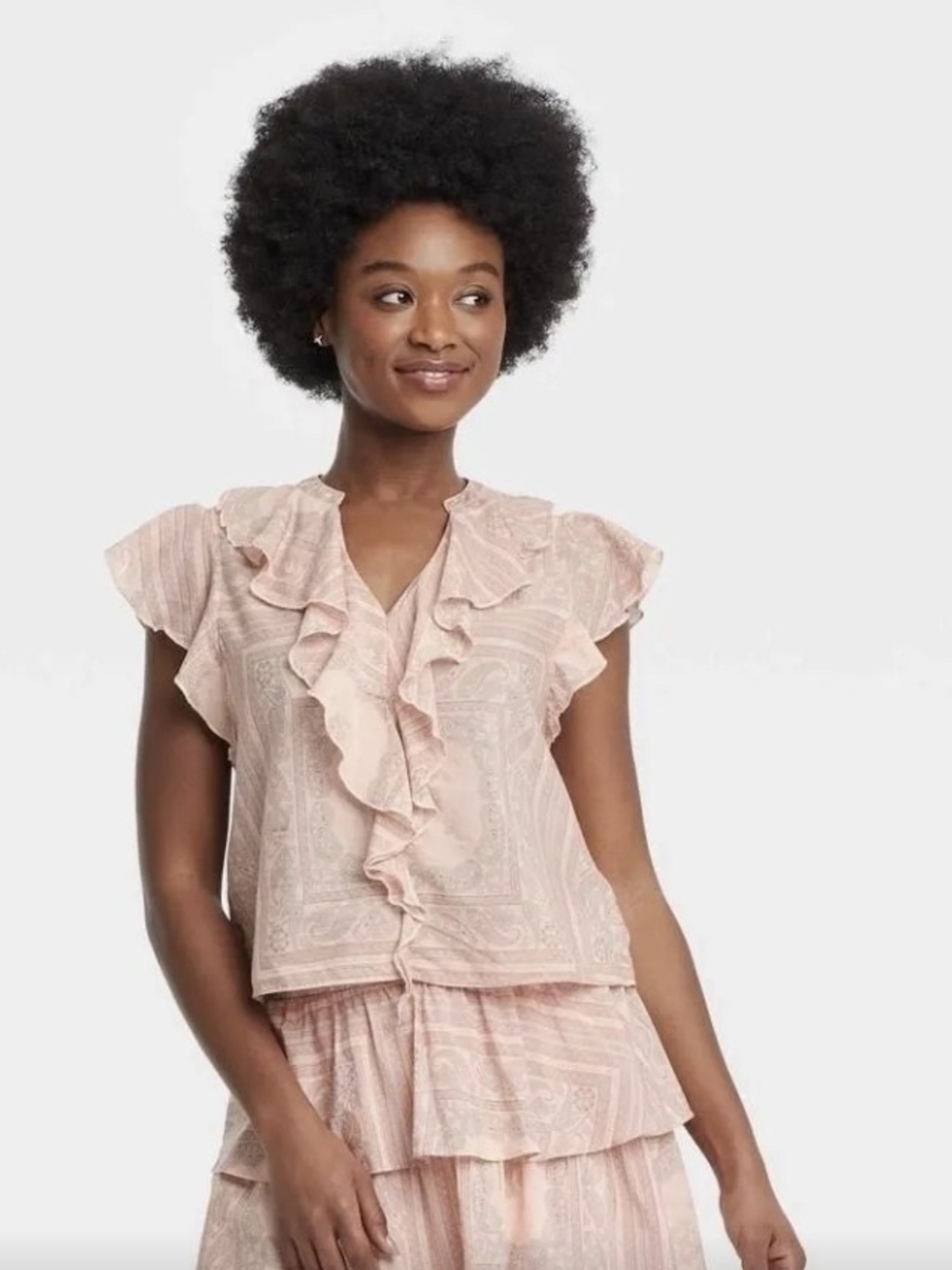 Universal Thread Blush Ruffle Front Blouse